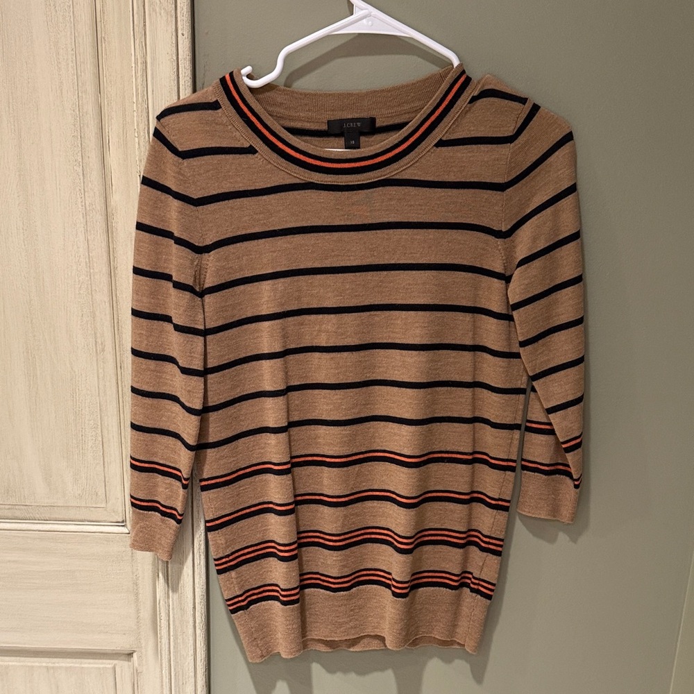 J. Crew Women's merino wool Brown Striped tipi Sweater XS, excellent condition